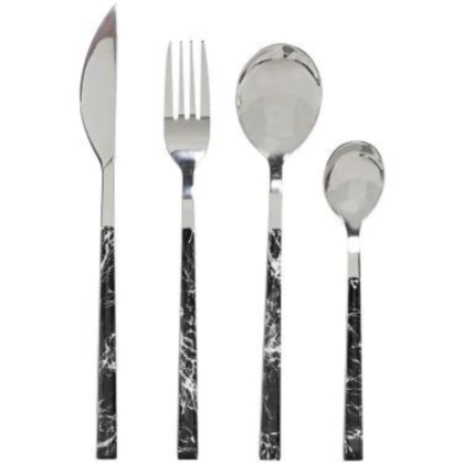 Комплект прибори за хранене Premium MarbleBlack&Silver, 16 части