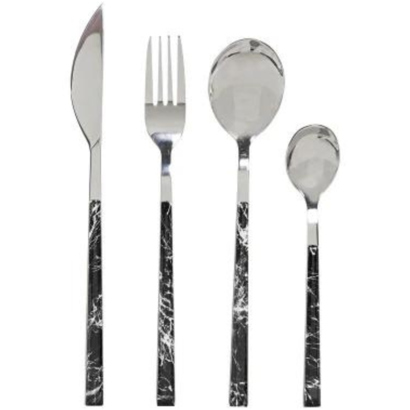 Комплект прибори за хранене Premium MarbleBlack&Silver, 16 части